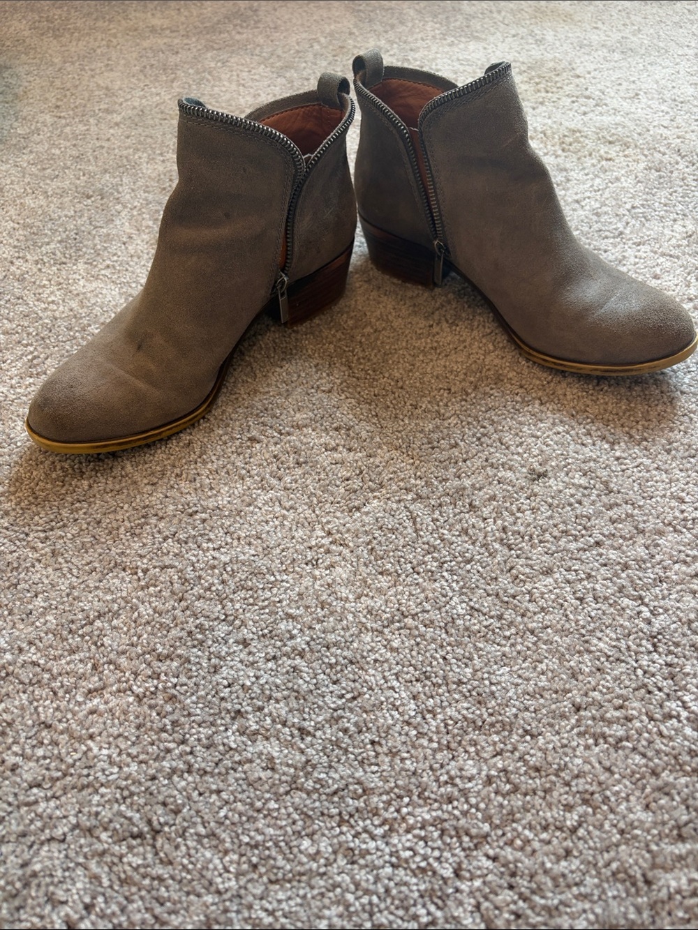 Lucky Brand Taupe Suede Side-Zip Ankle Booties